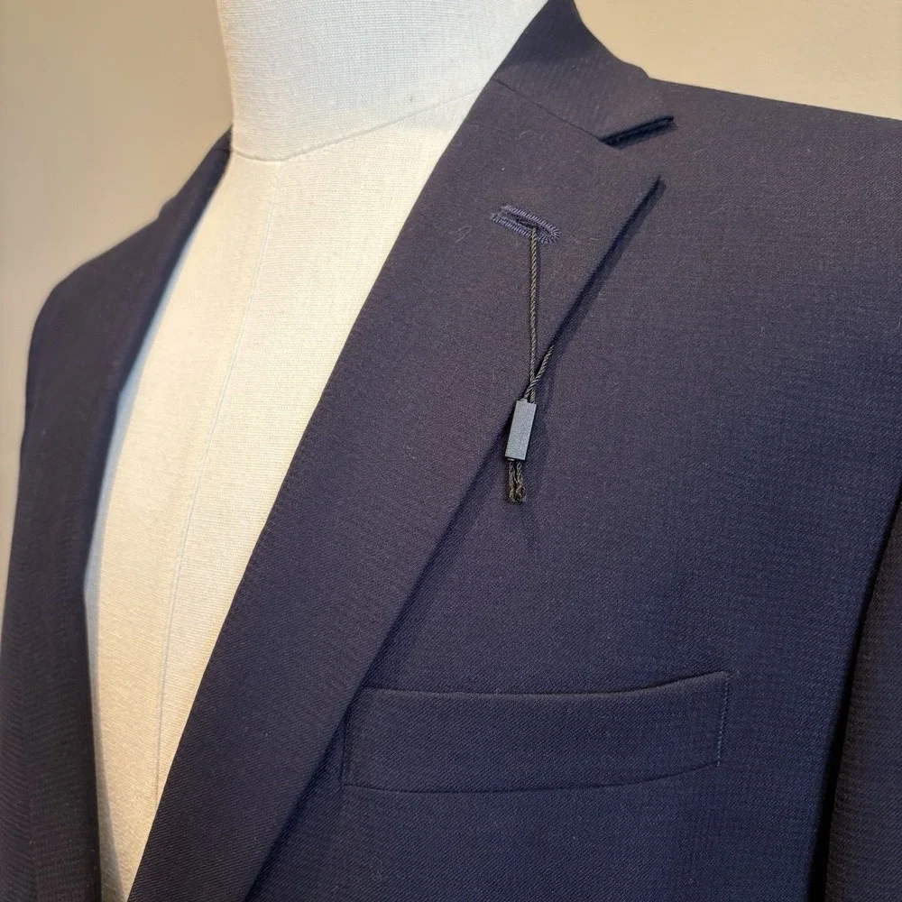 Kenneth Cole Stretch Sport Coat 42R‎ Navy Solid Angled Pockets Blazer 11-300541